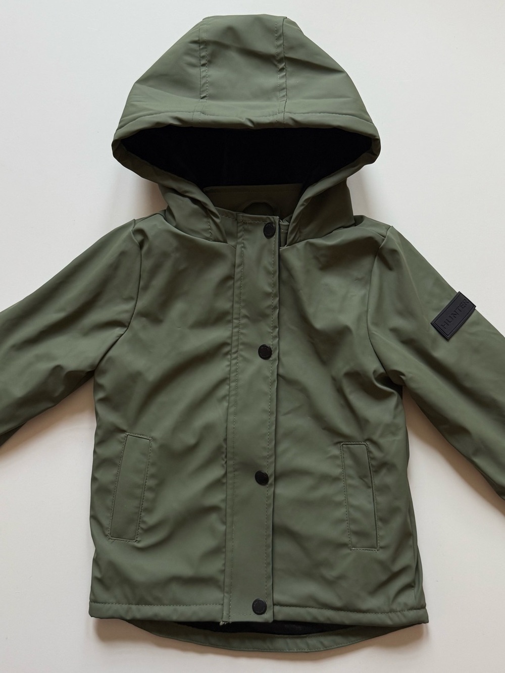 Hunter Boys Plush Lined Olive Hooded Rain Jacket - Size 3T - Picture 2 of 16